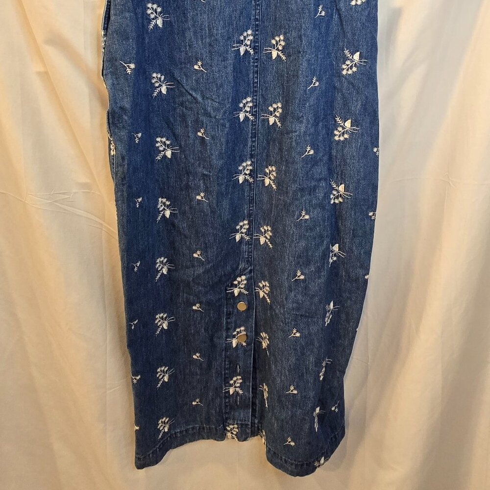 Vintage Gotcha Covered Overall Dress Embroidered Flowers Size 10 Blue - Picture 10 of 11